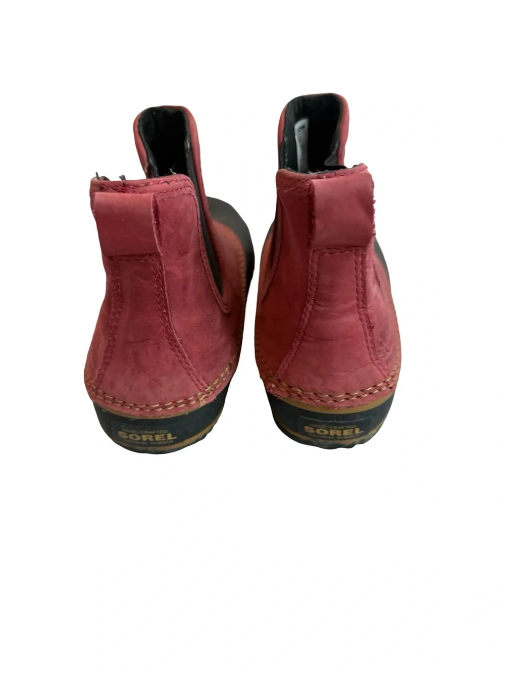 Sorel Out 'N About Chelsea Rain Boots Red Waterproof Rubber Ankle Booties Size 8